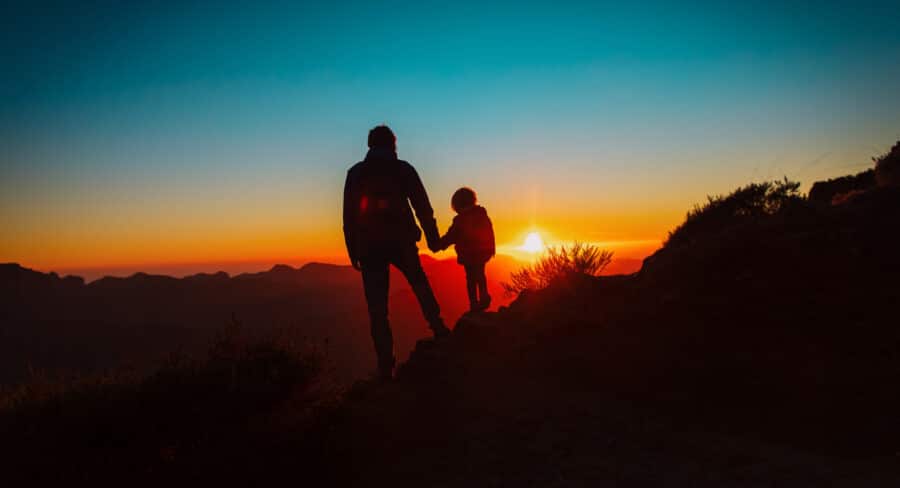 Father and Son looking at sunset